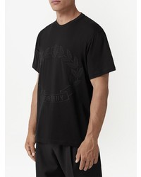 schwarzes besticktes T-Shirt mit einem Rundhalsausschnitt von Burberry