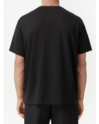 schwarzes besticktes T-Shirt mit einem Rundhalsausschnitt von Burberry