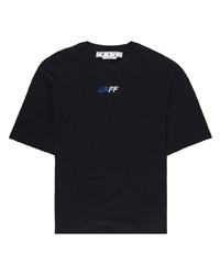schwarzes besticktes T-Shirt mit einem Rundhalsausschnitt von Off-White