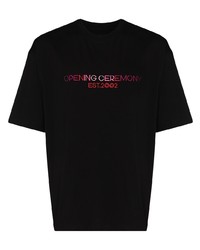 schwarzes besticktes T-Shirt mit einem Rundhalsausschnitt von Opening Ceremony