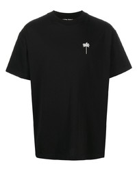 schwarzes besticktes T-Shirt mit einem Rundhalsausschnitt von Palm Angels