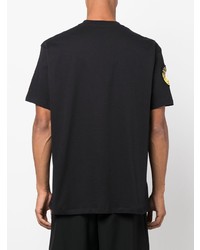 schwarzes besticktes T-Shirt mit einem Rundhalsausschnitt von Raf Simons X Fred Perry