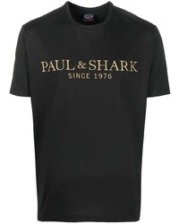 schwarzes besticktes T-Shirt mit einem Rundhalsausschnitt von Paul & Shark