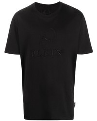 schwarzes besticktes T-Shirt mit einem Rundhalsausschnitt von Philipp Plein