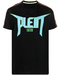 schwarzes besticktes T-Shirt mit einem Rundhalsausschnitt von Philipp Plein