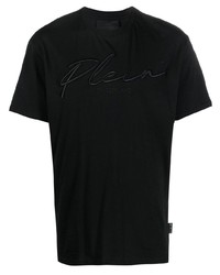 schwarzes besticktes T-Shirt mit einem Rundhalsausschnitt von Philipp Plein