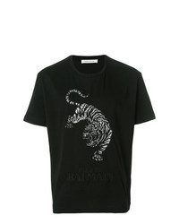 schwarzes besticktes T-Shirt mit einem Rundhalsausschnitt von Pierre Balmain