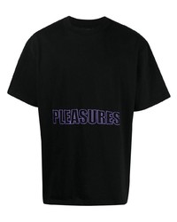 schwarzes besticktes T-Shirt mit einem Rundhalsausschnitt von Pleasures