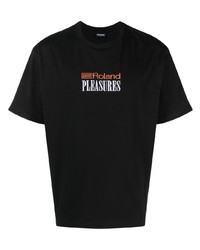 schwarzes besticktes T-Shirt mit einem Rundhalsausschnitt von Pleasures
