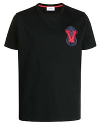 schwarzes besticktes T-Shirt mit einem Rundhalsausschnitt von Ports V