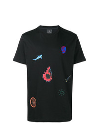 schwarzes besticktes T-Shirt mit einem Rundhalsausschnitt von Ps By Paul Smith