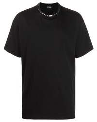 schwarzes besticktes T-Shirt mit einem Rundhalsausschnitt von Raf Simons