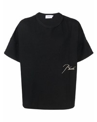 schwarzes besticktes T-Shirt mit einem Rundhalsausschnitt von Rhude