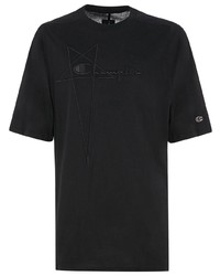 schwarzes besticktes T-Shirt mit einem Rundhalsausschnitt von Rick Owens