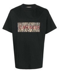 schwarzes besticktes T-Shirt mit einem Rundhalsausschnitt von Roberto Cavalli