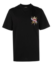 schwarzes besticktes T-Shirt mit einem Rundhalsausschnitt von Roberto Cavalli