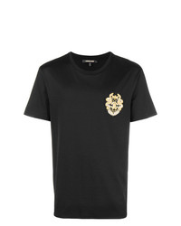 schwarzes besticktes T-Shirt mit einem Rundhalsausschnitt von Roberto Cavalli