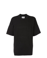schwarzes besticktes T-Shirt mit einem Rundhalsausschnitt von Sacai