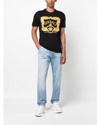 schwarzes besticktes T-Shirt mit einem Rundhalsausschnitt von Versace