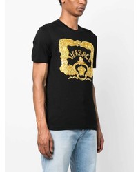 schwarzes besticktes T-Shirt mit einem Rundhalsausschnitt von Versace