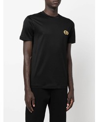 schwarzes besticktes T-Shirt mit einem Rundhalsausschnitt von Emporio Armani