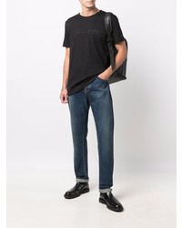 schwarzes besticktes T-Shirt mit einem Rundhalsausschnitt von Tommy Hilfiger