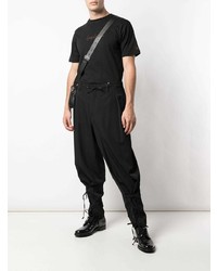 schwarzes besticktes T-Shirt mit einem Rundhalsausschnitt von Yohji Yamamoto