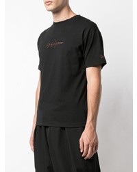 schwarzes besticktes T-Shirt mit einem Rundhalsausschnitt von Yohji Yamamoto