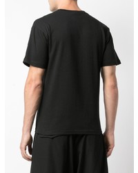 schwarzes besticktes T-Shirt mit einem Rundhalsausschnitt von Yohji Yamamoto