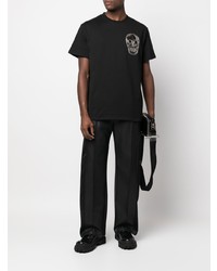 schwarzes besticktes T-Shirt mit einem Rundhalsausschnitt von Alexander McQueen