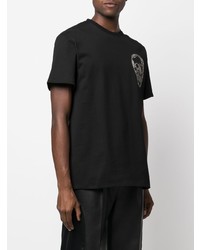 schwarzes besticktes T-Shirt mit einem Rundhalsausschnitt von Alexander McQueen