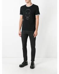 schwarzes besticktes T-Shirt mit einem Rundhalsausschnitt von Alexander McQueen