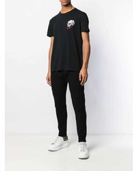 schwarzes besticktes T-Shirt mit einem Rundhalsausschnitt von Alexander McQueen