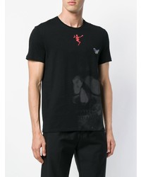 schwarzes besticktes T-Shirt mit einem Rundhalsausschnitt von Alexander McQueen