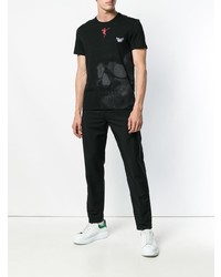 schwarzes besticktes T-Shirt mit einem Rundhalsausschnitt von Alexander McQueen