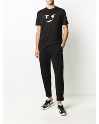 schwarzes besticktes T-Shirt mit einem Rundhalsausschnitt von Emporio Armani