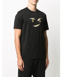 schwarzes besticktes T-Shirt mit einem Rundhalsausschnitt von Emporio Armani