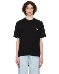 schwarzes besticktes T-Shirt mit einem Rundhalsausschnitt von Solid Homme