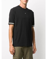 schwarzes besticktes T-Shirt mit einem Rundhalsausschnitt von Stone Island