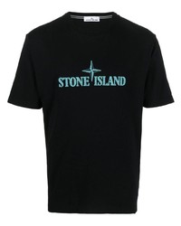 schwarzes besticktes T-Shirt mit einem Rundhalsausschnitt von Stone Island