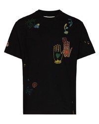 schwarzes besticktes T-Shirt mit einem Rundhalsausschnitt von Story Mfg.