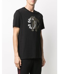 schwarzes besticktes T-Shirt mit einem Rundhalsausschnitt von Roberto Cavalli