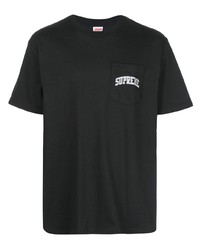 schwarzes besticktes T-Shirt mit einem Rundhalsausschnitt von Supreme
