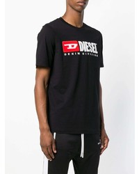 schwarzes besticktes T-Shirt mit einem Rundhalsausschnitt von Diesel