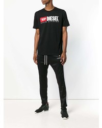 schwarzes besticktes T-Shirt mit einem Rundhalsausschnitt von Diesel