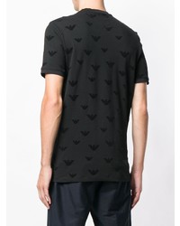 schwarzes besticktes T-Shirt mit einem Rundhalsausschnitt von Emporio Armani