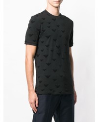 schwarzes besticktes T-Shirt mit einem Rundhalsausschnitt von Emporio Armani