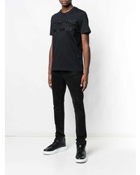 schwarzes besticktes T-Shirt mit einem Rundhalsausschnitt von McQ Alexander McQueen