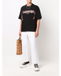 schwarzes besticktes T-Shirt mit einem Rundhalsausschnitt von Lanvin