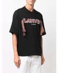 schwarzes besticktes T-Shirt mit einem Rundhalsausschnitt von Lanvin